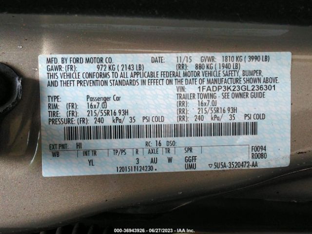 1FADP3K23GL236301 Ford FOCUS SE