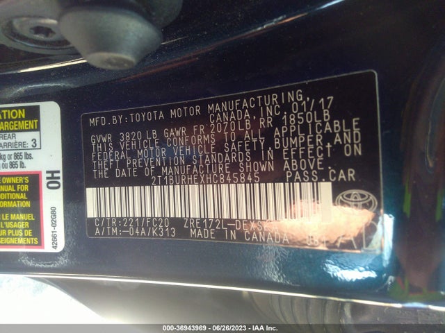 Toyota COROLLA SE 2017 2T1BURHEXHC845845 Image 16