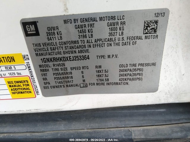Chevrolet Traverse Lt 2014 1GNKRHKDXEJ253364 Image 9