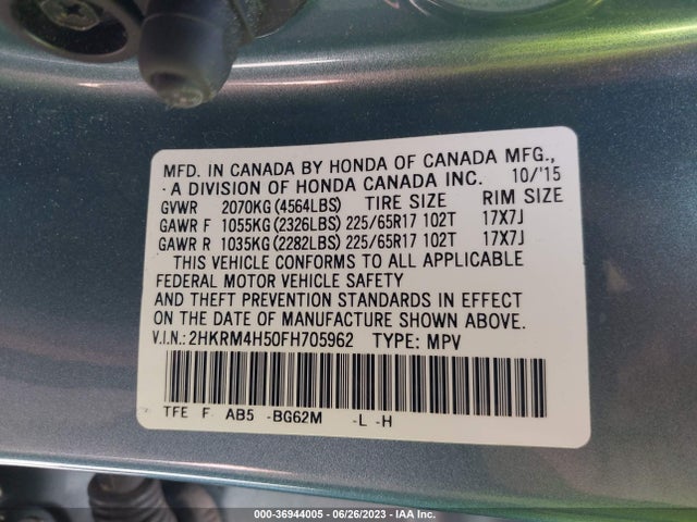 Honda CR-V EX 2015 2HKRM4H50FH705962 Image 9