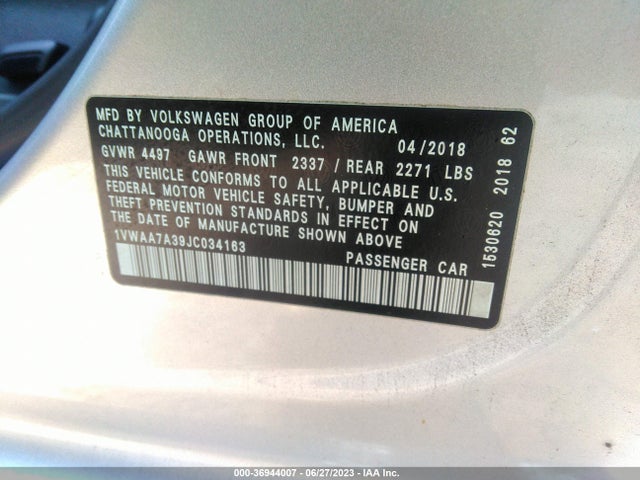 1VWAA7A39JC034163 Volkswagen Passat 2.0t S/r-line