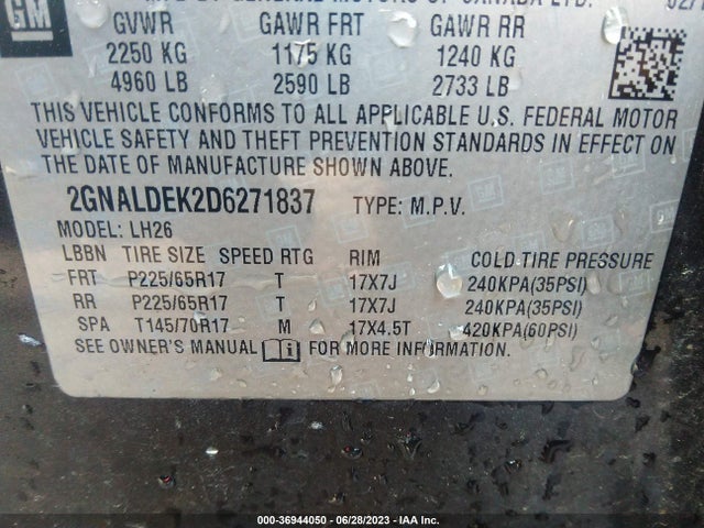 2013 CHEVROLET EQUINOX LT VIN: 2GNALDEK2D6271837