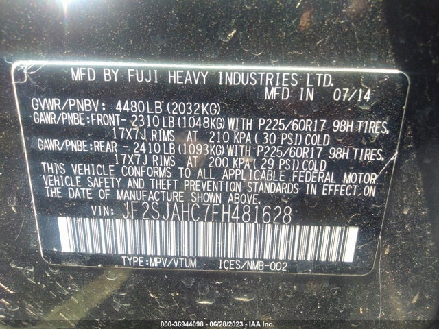JF2SJAHC7FH481628 Subaru Forester 2.5i Limited