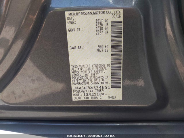 2016 NISSAN ALTIMA 2.5 VIN: 1N4AL3AP7GN374651