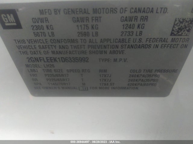2013 CHEVROLET EQUINOX LT VIN: 2GNFLEEK1D6335992