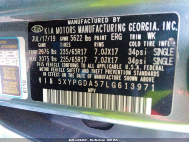 5XYPGDA57LG613971 KIA Sorento Lx V6