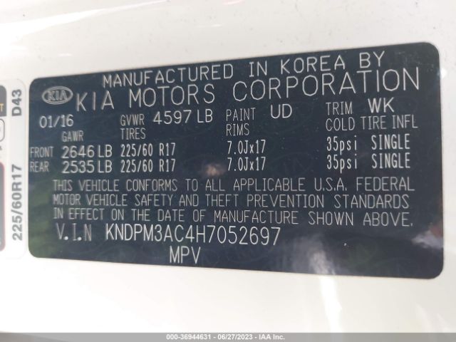 KNDPM3AC4H7052697 KIA Sportage Lx