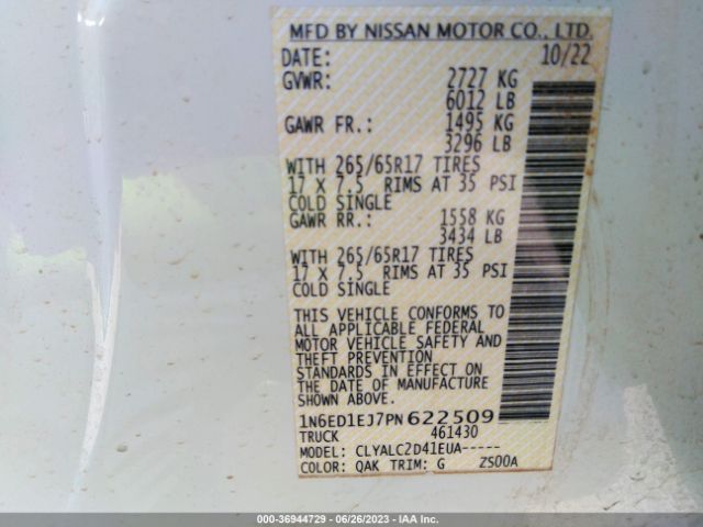 1N6ED1EJ7PN622509 Nissan Frontier Sv