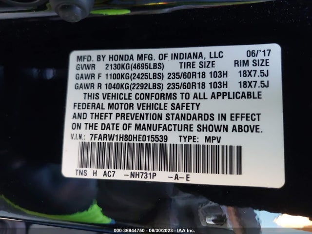 Honda Cr-v Ex-l 2017 7FARW1H80HE015539 Image 9