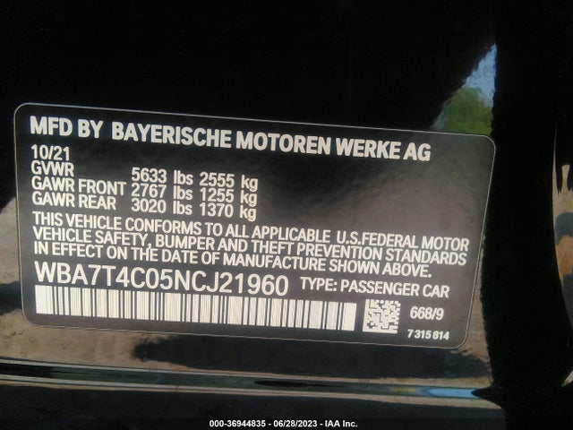 BMW 7 Series 740i Xdrive 2022 аукцион фото
