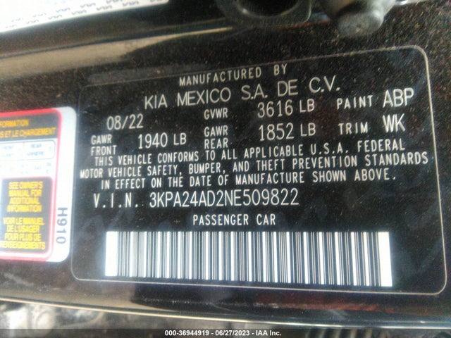 2022 KIA RIO LX VIN: 3KPA24AD2NE509822
