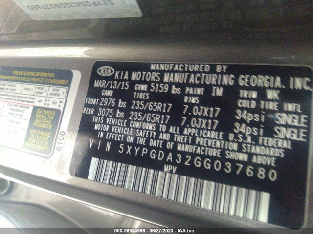 KIA SORENTO LX 2016 5XYPGDA32GG037680 Image 15