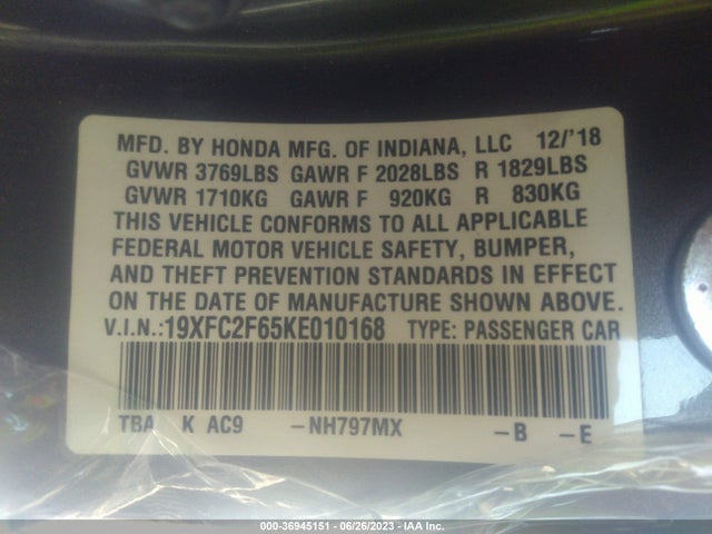 Honda Civic Sedan Lx 2019 19XFC2F65KE010168 Image 9