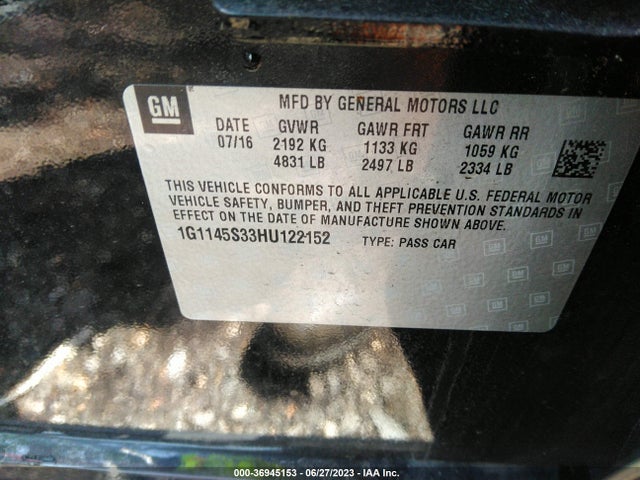 Chevrolet Impala Premier 2017 1G1145S33HU122152 Image 9