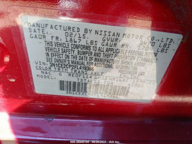 3N1CE2CP2FL419386 Nissan Versa Note S/s Plus/sv/sr/sl