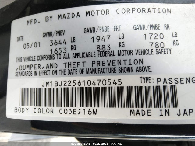 2001 MAZDA PROTEGE LX/ES VIN: JM1BJ225610470545