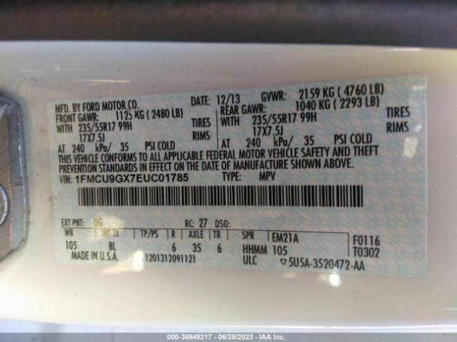1FMCU9GX7EUC01785 Ford ESCAPE SE