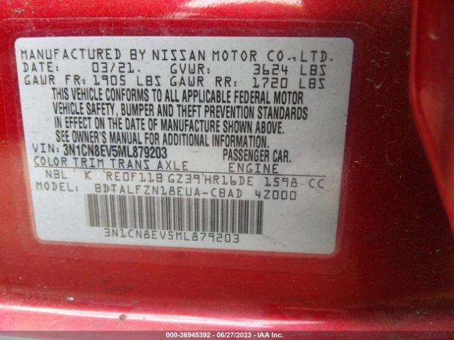 3N1CN8EV5ML879203 Nissan VERSA SV