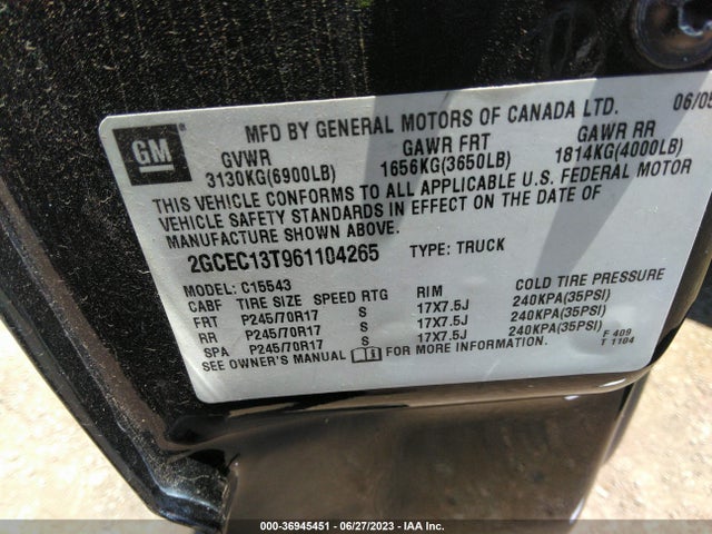 2006 CHEVROLET SILVERADO 1500 LT2 VIN: 2GCEC13T961104265