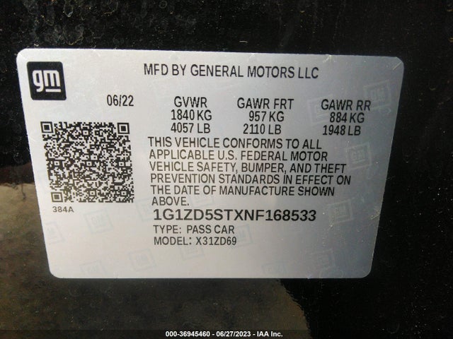 Chevrolet MALIBU LT 2022 1G1ZD5STXNF168533 Image 16