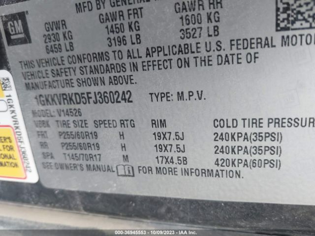 1GKKVRKD5FJ360242 GMC ACADIA SLT