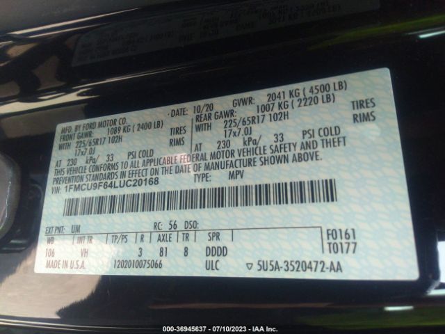 2020 FORD ESCAPE 1FMCU9F64LUC20168 Photo 8