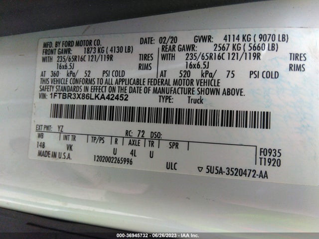 Ford TRANSIT CARGO VAN 2020 1FTBR3X86LKA42452 Image 15