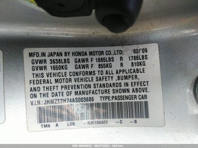 2010 HONDA INSIGHT EX VIN: JHMZE2H74AS003686