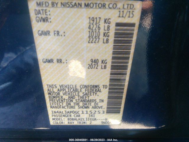 1N4AL3AP0GC115253 Nissan Altima 2.5 Sr