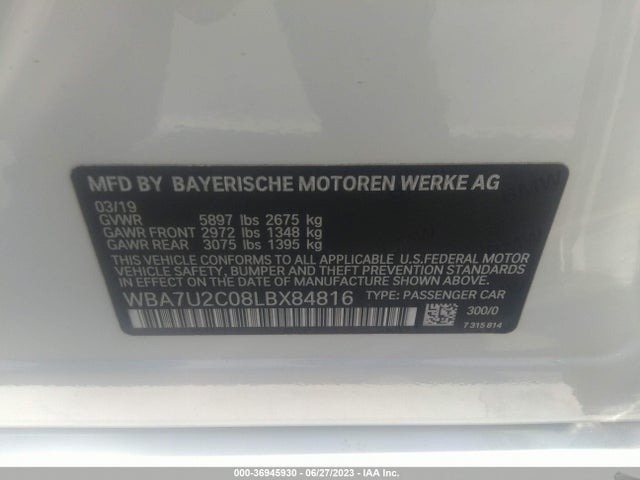 BMW 7 Series 750i Xdrive 2020 аукцион фото
