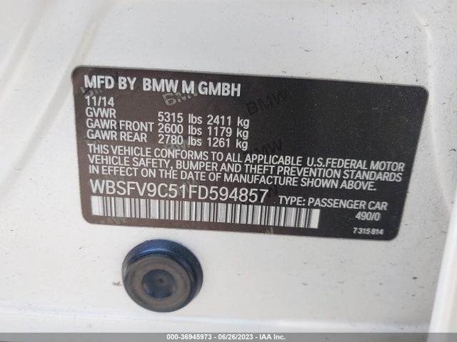 2015 BMW M5, VIN: WBSFV9C51FD594857