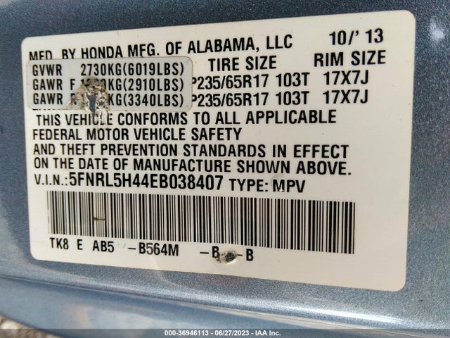 Honda ODYSSEY EX 2014 5FNRL5H44EB038407 Image 9