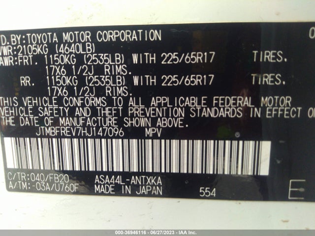 2017 TOYOTA RAV4 LE VIN: JTMBFREV7HJ147096