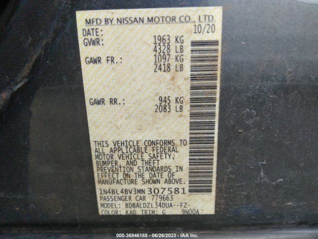 1N4BL4BV3MN307581 Nissan Altima 2.5 S