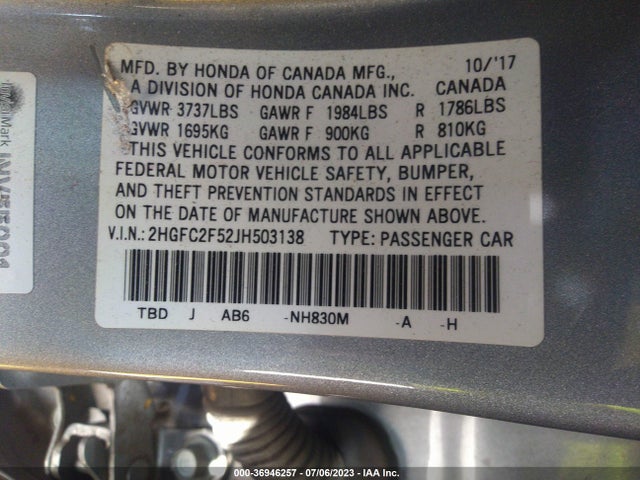 Honda Civic Sedan Lx 2018 2HGFC2F52JH503138 Image 9
