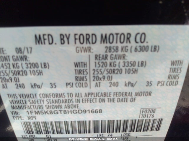 Ford EXPLORER SPORT 2017 1FM5K8GT8HGD91668 Image 15