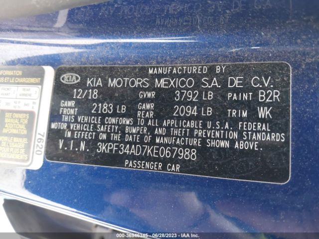3KPF34AD7KE067988 KIA FORTE S