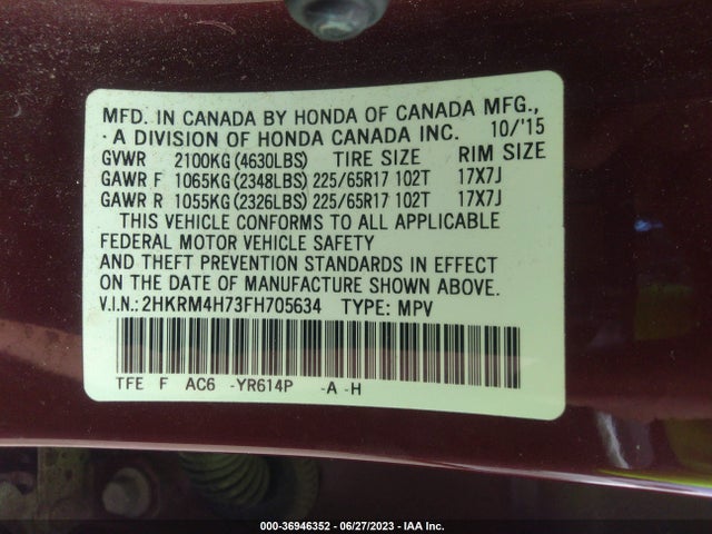 Honda Cr-v Ex-l 2015 2HKRM4H73FH705634 Image 9