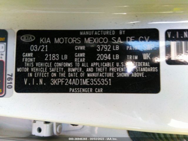 3KPF24AD1ME355351 KIA Forte Lxs