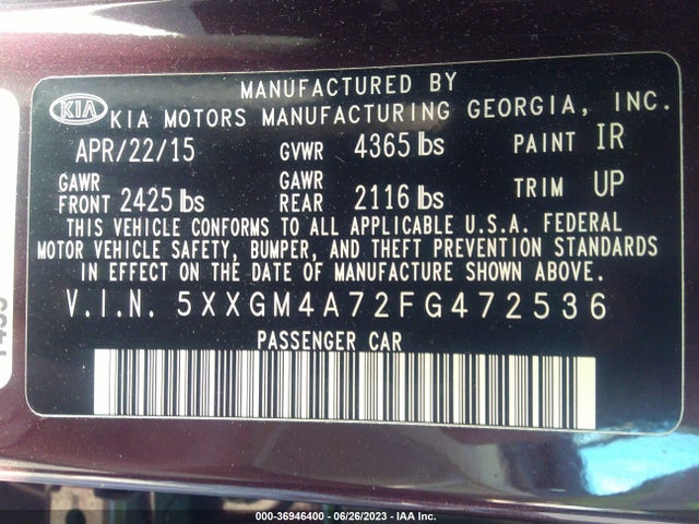 KIA Optima Lx 2015 5XXGM4A72FG472536 Image 9