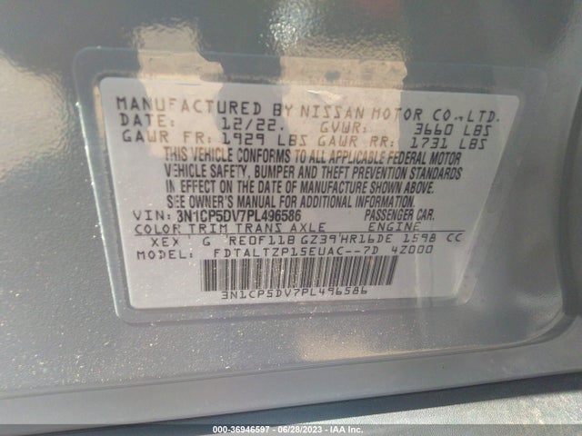 2023 NISSAN KICKS SR VIN: 3N1CP5DV7PL496586