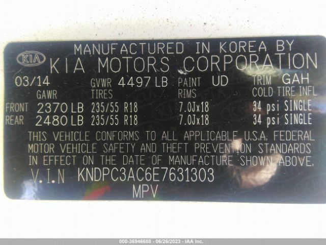 KNDPC3AC6E7631303 KIA Sportage Ex