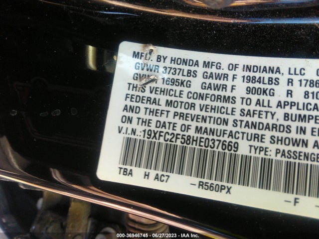 Honda Civic Sedan Lx 2017 19XFC2F58HE037669 Image 9