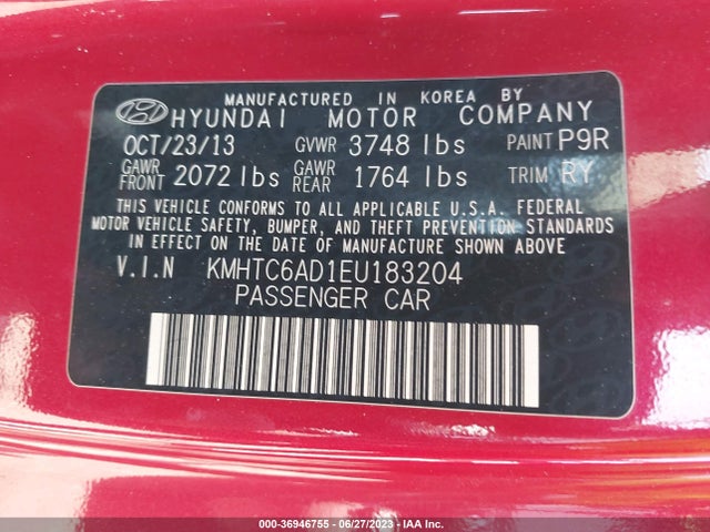 2014 HYUNDAI VELOSTER VIN: KMHTC6AD1EU183204