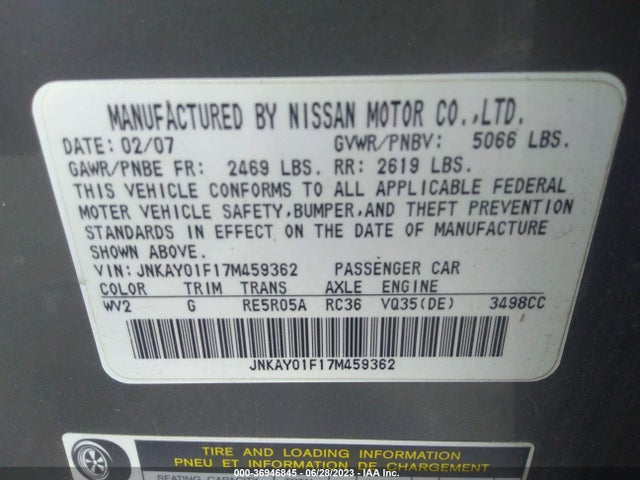 2007 INFINITI M35 X VIN: JNKAY01F17M459362
