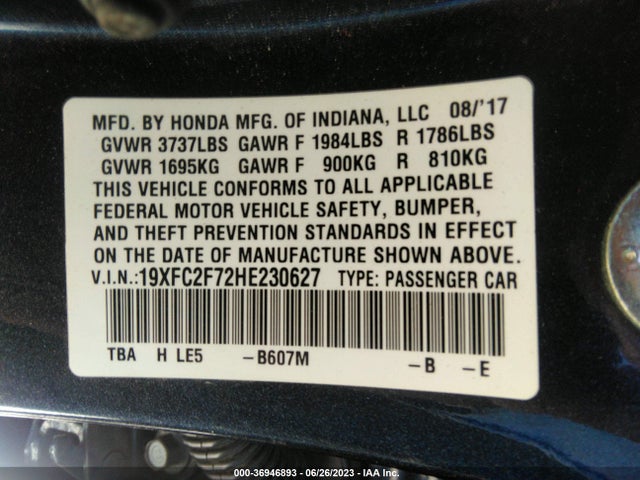 Honda Civic Sedan Ex 2017 19XFC2F72HE230627 Image 9