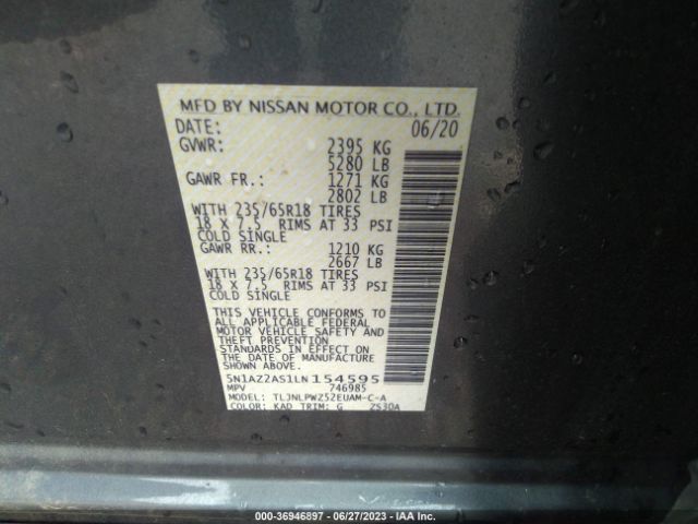 5N1AZ2AS1LN154595 Nissan MURANO S