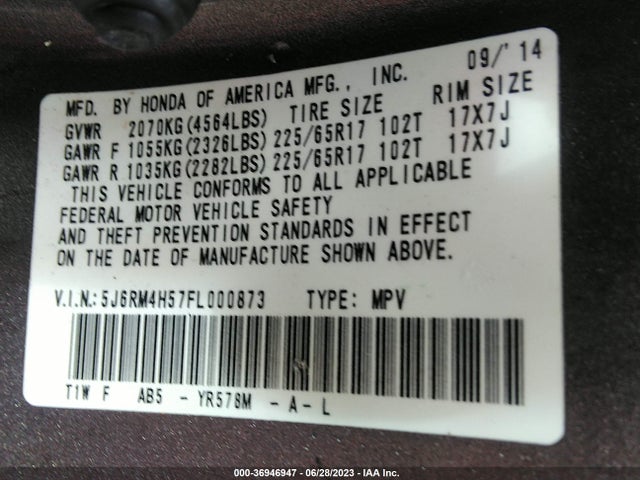 Honda CR-V EX 2015 5J6RM4H57FL000873 Image 15