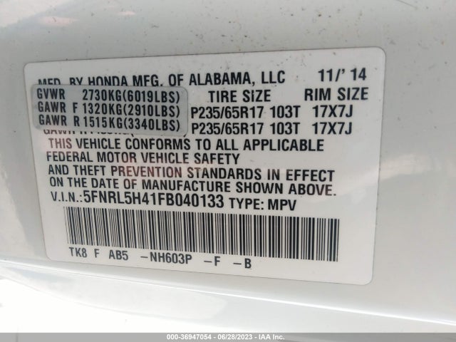 Honda ODYSSEY EX 2015 5FNRL5H41FB040133 Image 9