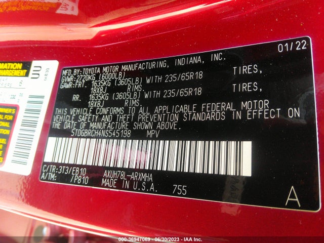 Toyota HIGHLANDER HYBRID 2022 5TDGBRCH4NS545198 Image 15